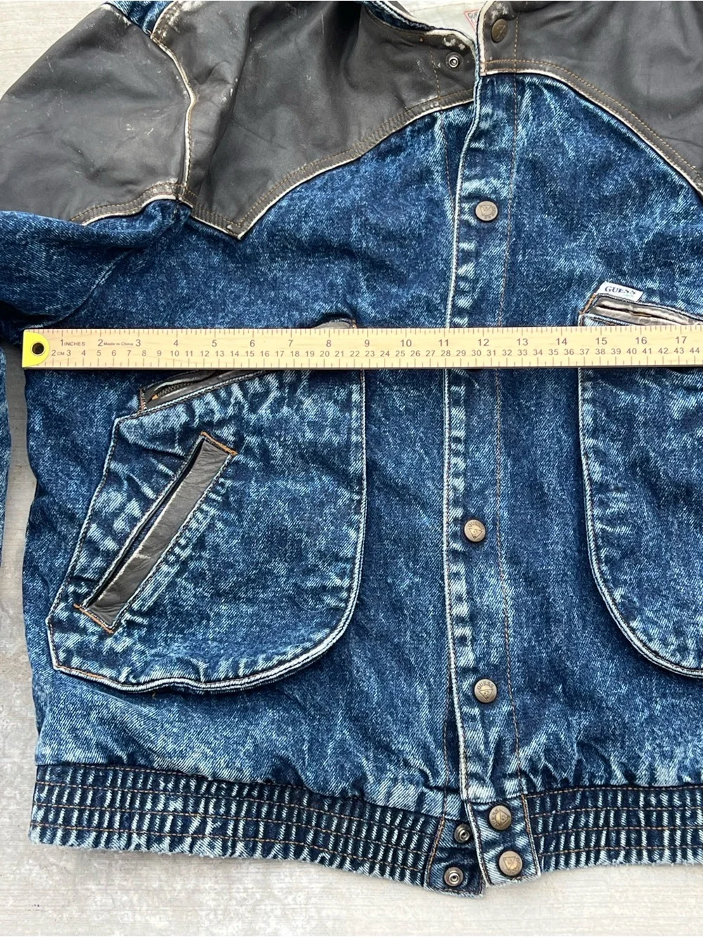 Vintage GUESS GEORGES MARCIANO Men's L 80's Retro Leather Denim Jacket Acid Wash